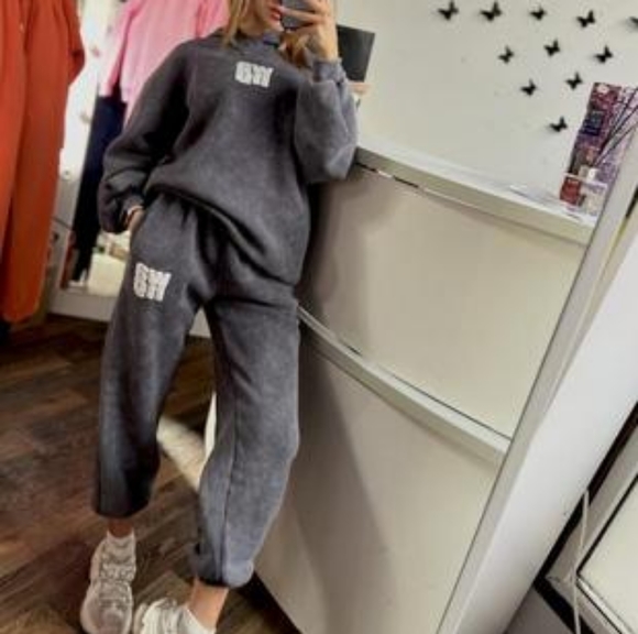 Alexander Wang T Puff Logo Crop Sweatpants Structured Terry Size Small Asphalt - Picture 2 of 16